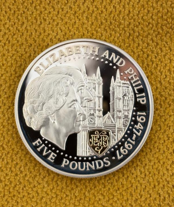 Moneda Plata Elisabeth and Philip 1947 - 1997 _ anverso_GoldenArt